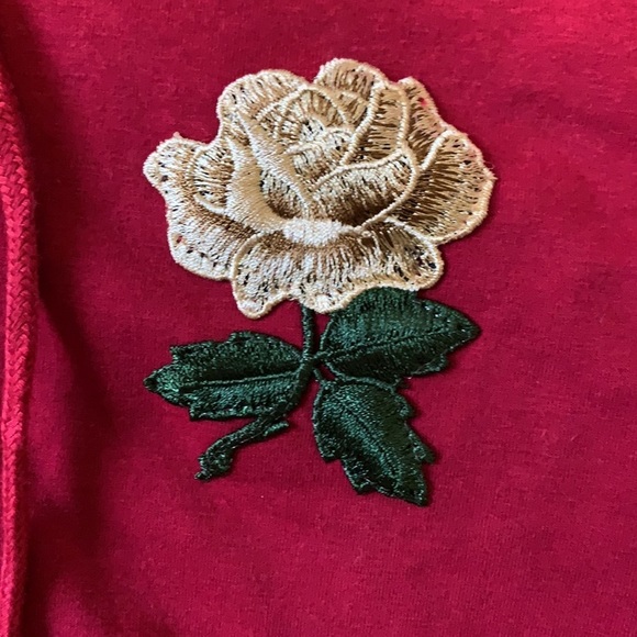 Shein Red Hoodie Sweatshirt with Yellow Rose Embroidery - Picture 2 of 5